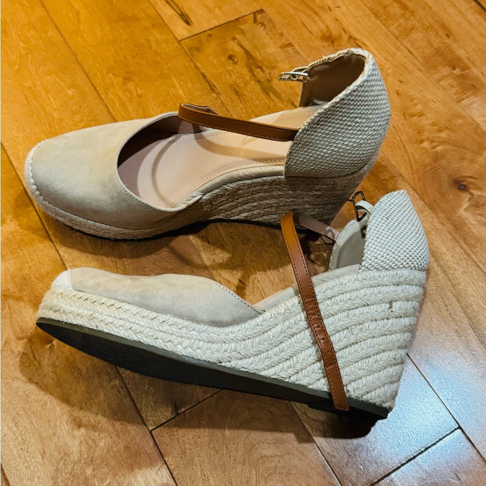 Women’s Espadrille Wedge Sandals in Beige with Ankle Strap WORN ONCE